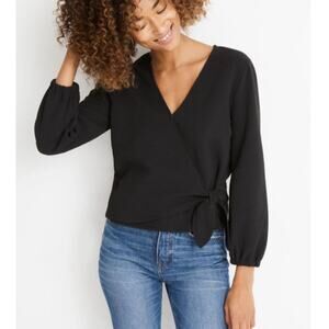 Texture & Thread by Madewell Crepe V- Neck Wrap Top Black Women's Size Medium